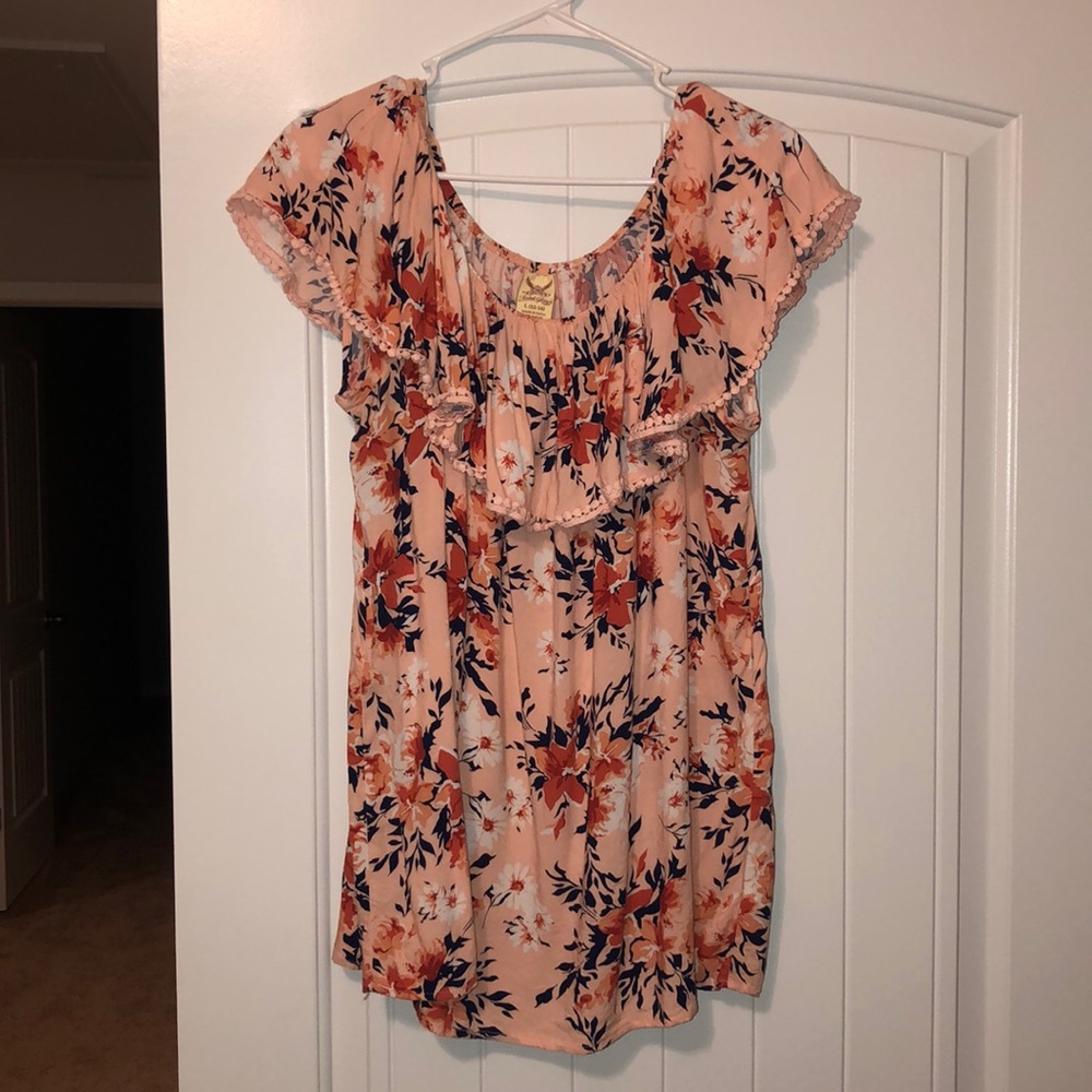 Off shoulder floral blouse with ruffle top